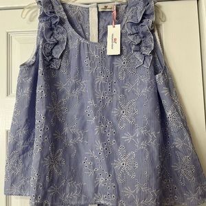 Vineyard Vines Seaside Eyelet Ruffle Top Blue Stripe Size XL New NWT